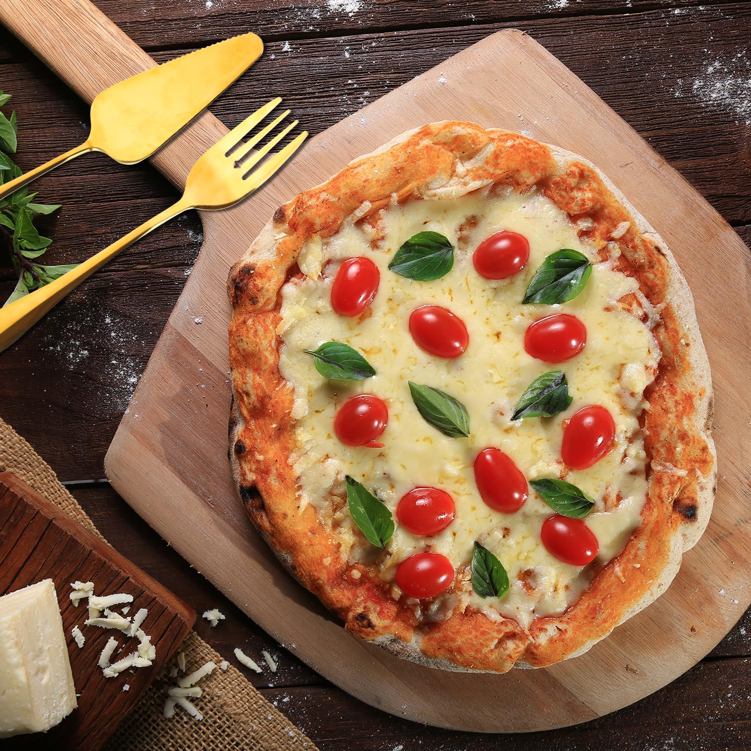 12 Piezas Juegos de Cubiertos para Servir, Acero Inoxidable Cubiertos Dorados Incluye Tenedores para Servir Cucharas Ranuradas Pinzas Cuchillo para Mantequilla Servidor de Tartas para Fiestas