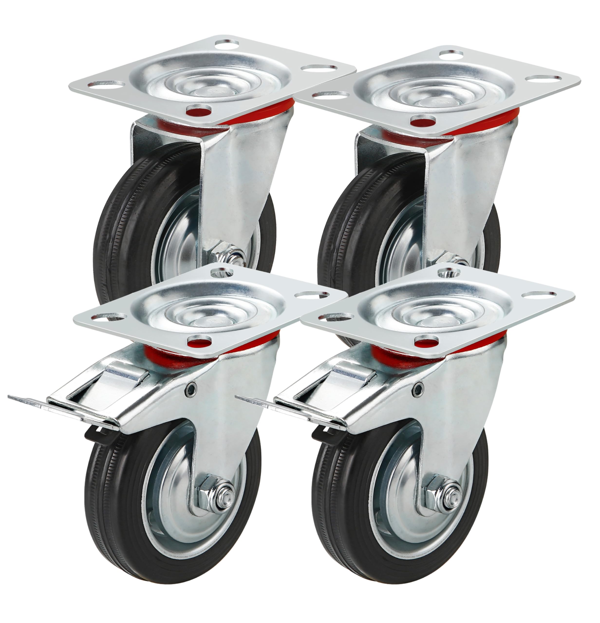 Wheels 4er Transportrollen 400 kg belastbar Lenkrolle mit Bremse - Schwerlastrollen 75 mm - Rollen mit Bremsen - Schwerlast Möbelrollen (4x Lenkrollen ∅7.5 cm)