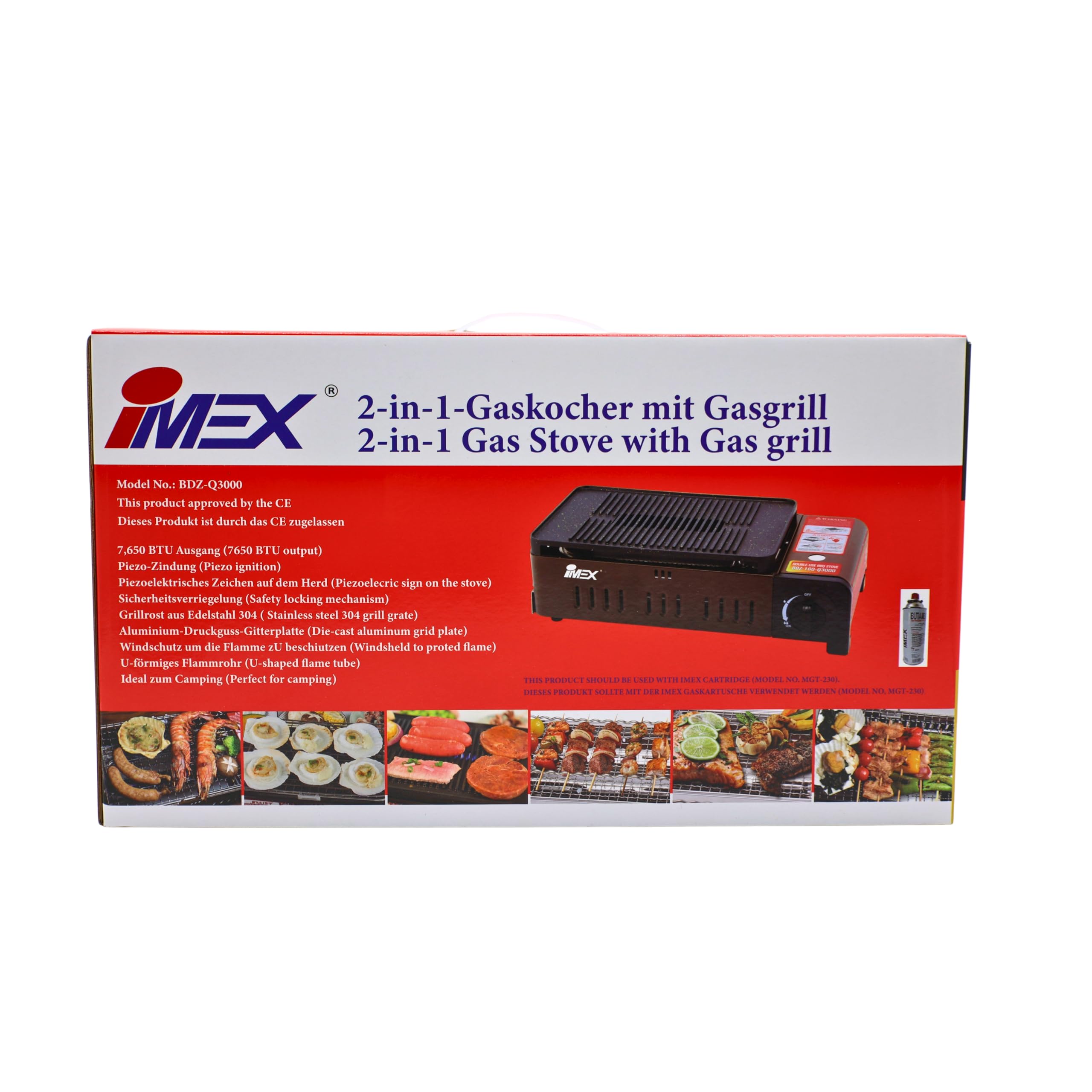 IMEX Camping Gasgrill – Reisegrill mit Transporttasche, Tragbarer BBQ Tischgrill für Butangas, Ideal für Reisen, Camping & Outdoor Barbecue BDZ-Q3000