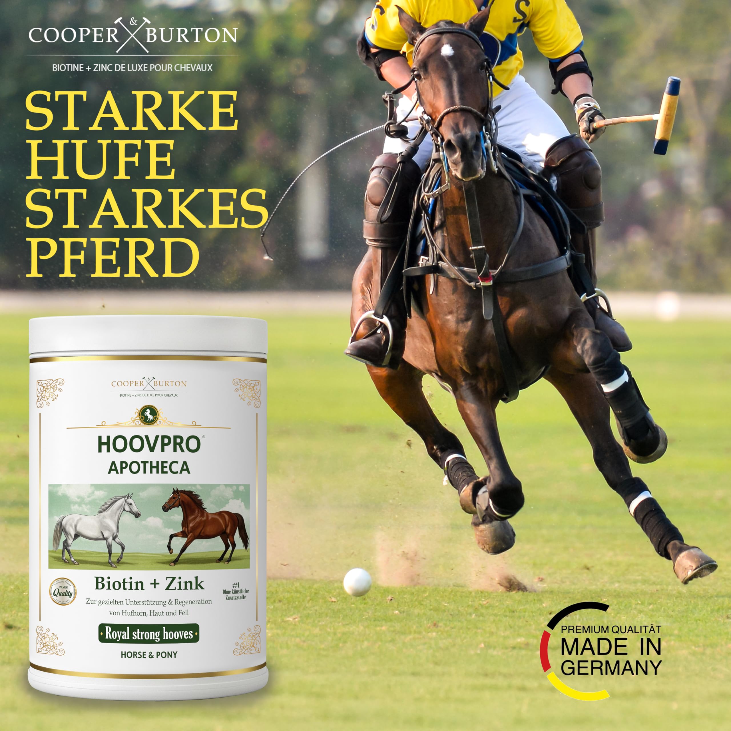 COOPER & BURTON Biotin Zink Pro Huf Complex 750 g – Hochdosierte Rundum-Versorgung für Pferde & Ponys- Premium Pulver für Hufe, Haut, glänzendes Fell & Immunabwehr - bei Mauke, Hufproblemen