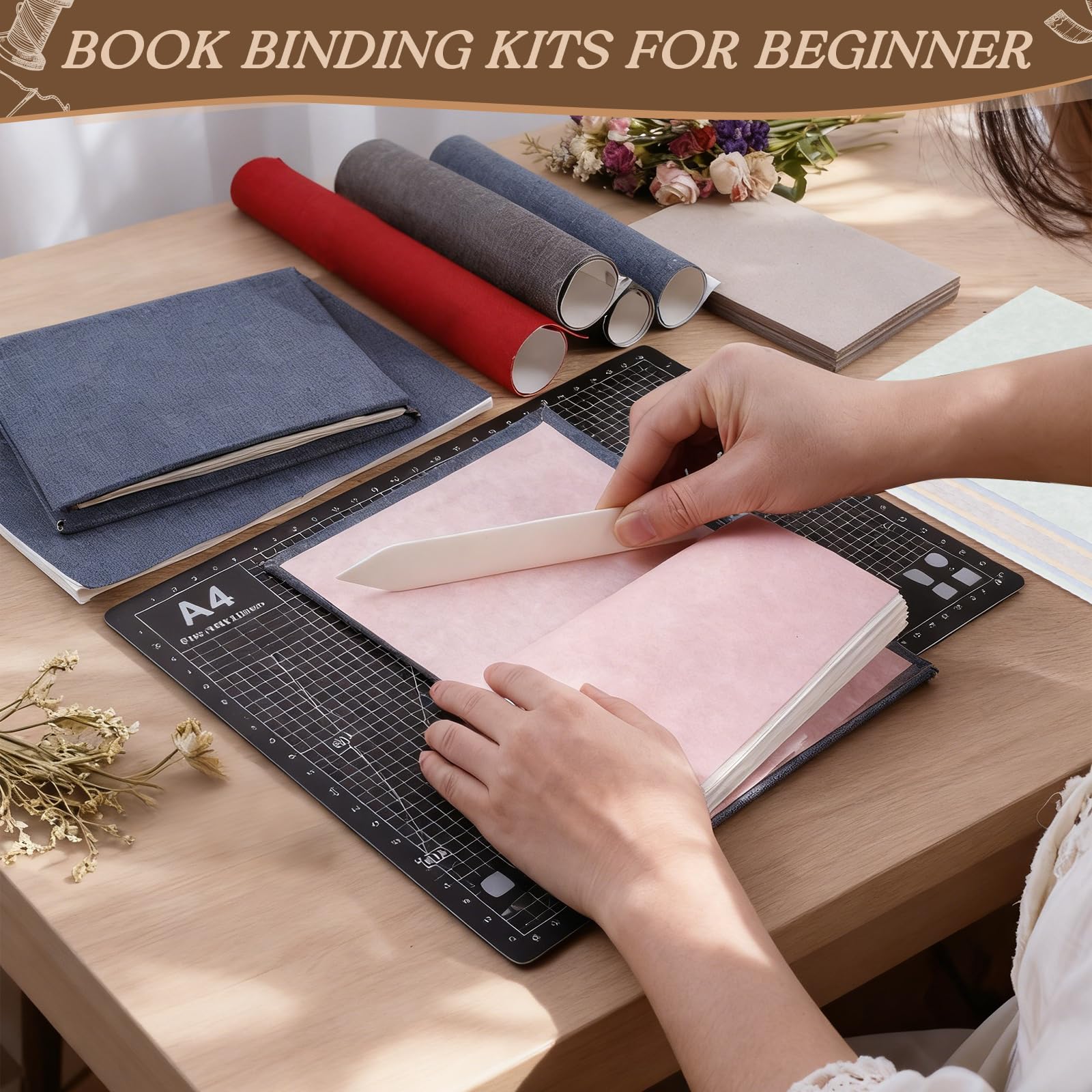 Kit per rilegare libri per principianti, 145 pezzi, per realizzare libri, materiali per rilegatura, con punteruolo in carta A5, strumenti completi di rilegatura con istruzioni e video tutorial per