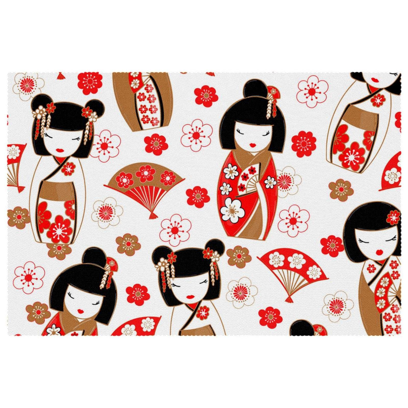 Set de table Kokeshi tissu Oxford résistant chaleur lavable lot 4