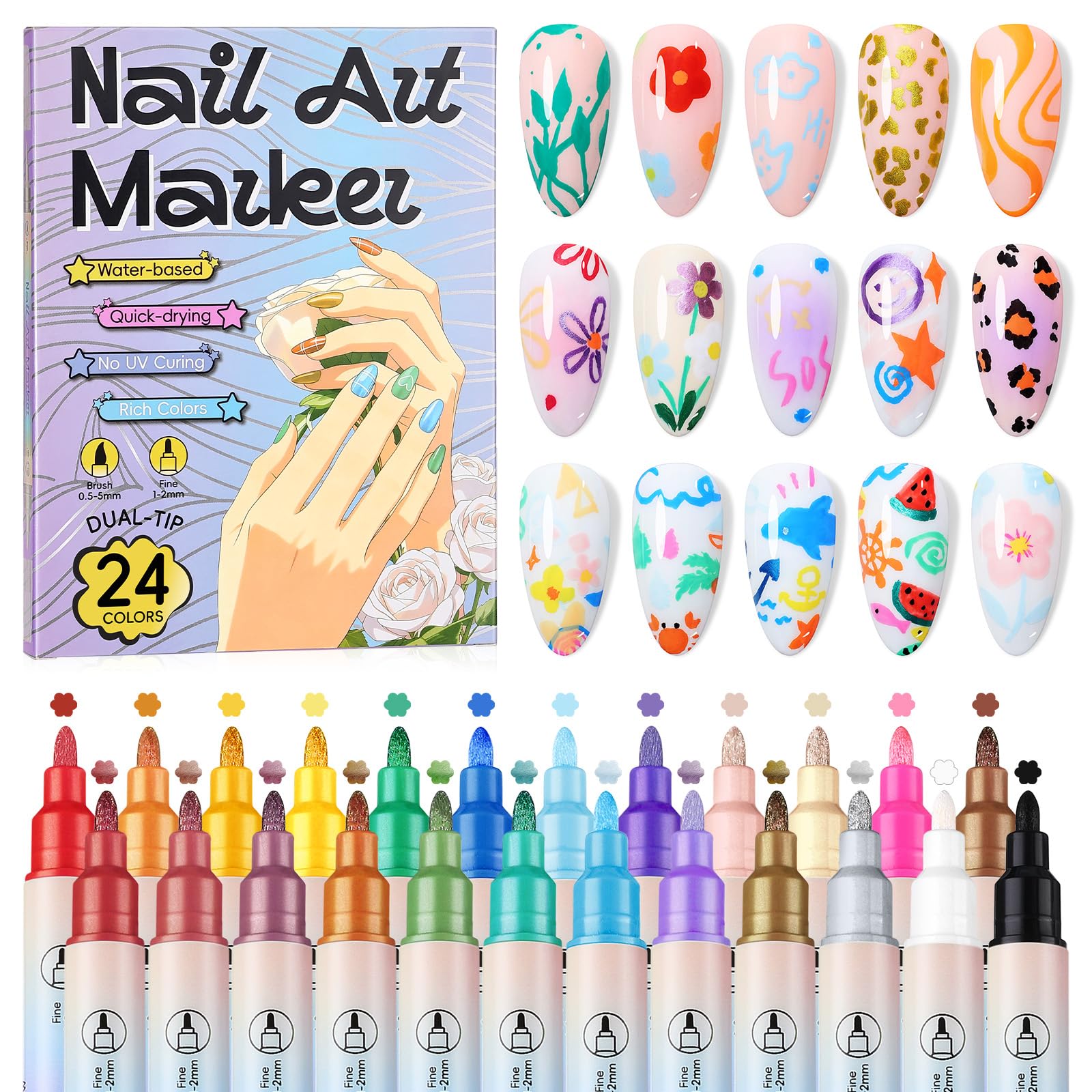 SAVILAND Nail Art Pens - 12 Colors, Fine Tip -16 SAVILAND Nail Art Pens - 12 Colors, Fine Tip -16