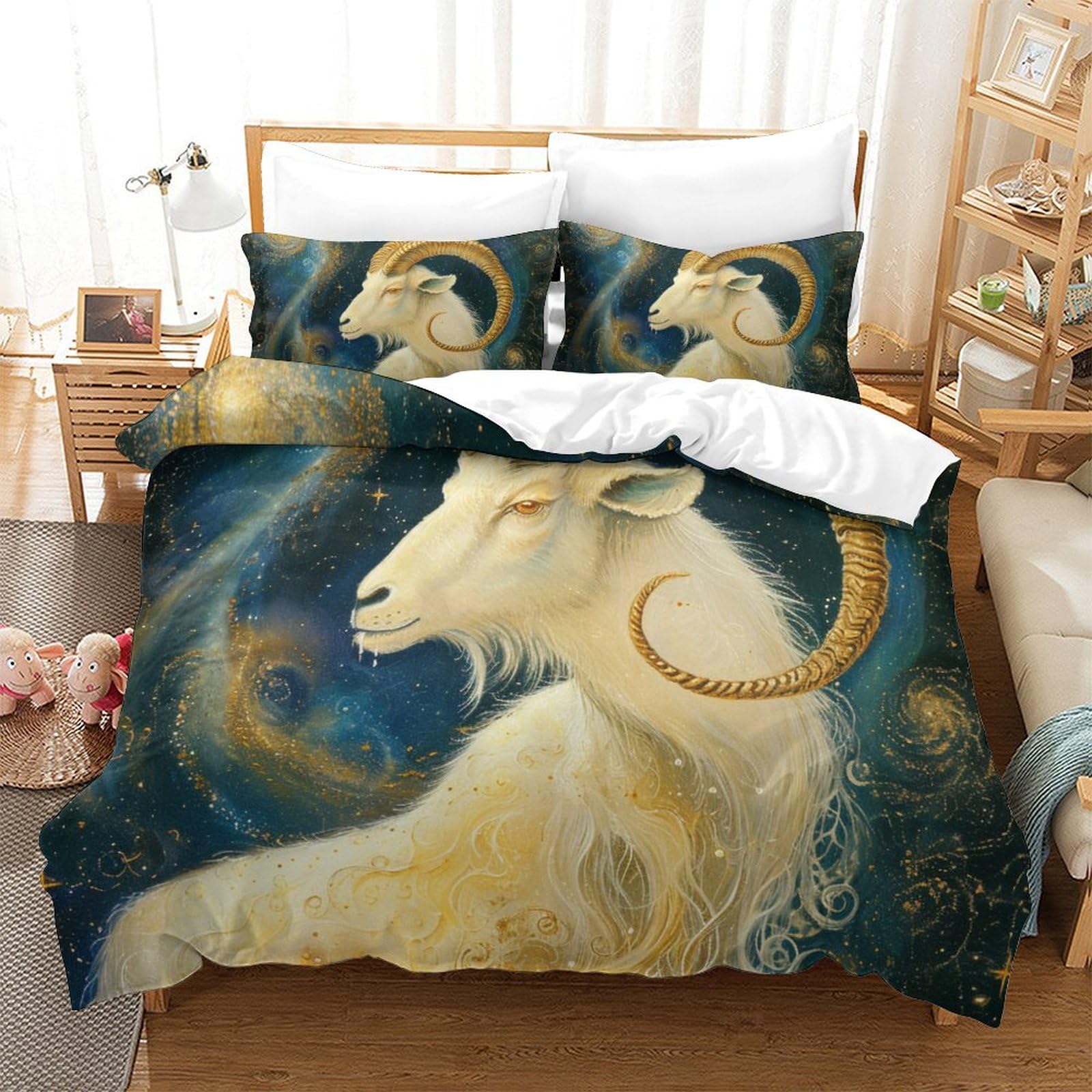 Parure de lit chèvre imprimé 3D microfbre 260x220 housse couette