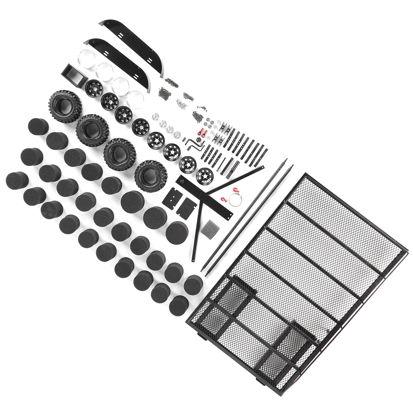Wytrzymała Metalowa Przyczepa Samochodowa RC, Solidna, Trwała, o Dużej Pojemności z Oponami Antypoślizgowymi do Samochodów RC Axial SCX10 w Skali 1 10