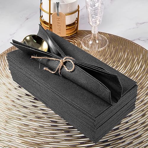 Miniatura 7 de 200 servilletas de papel negro con tacto de lino, servilletas decorativas de tela negra, suaves y absorbentes. Toallas de mano negras para cocina,