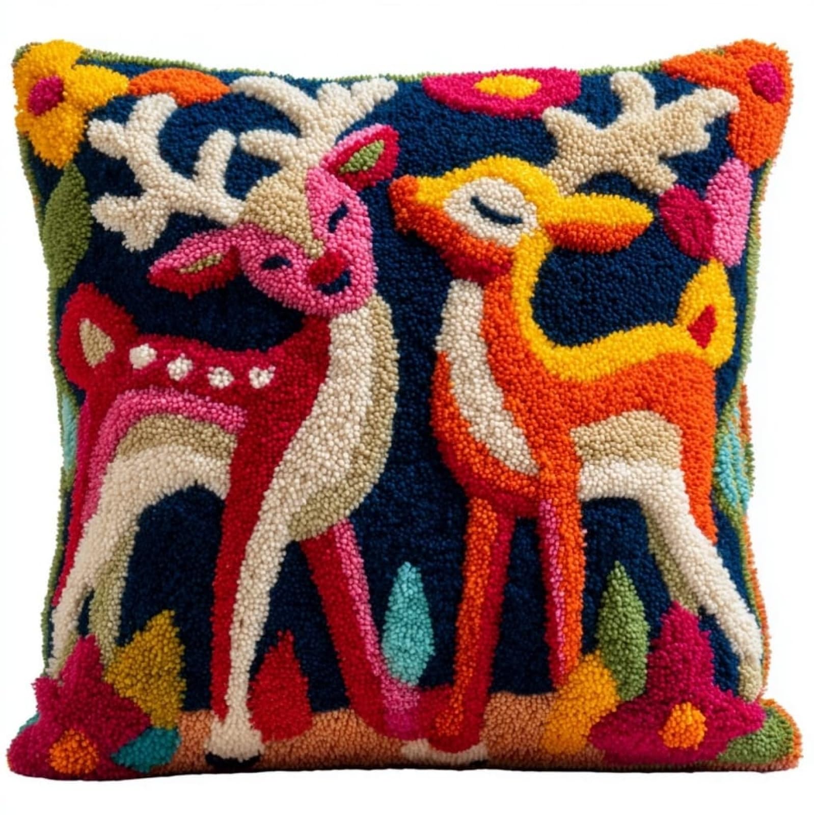 AxiangziK Latch Hook Kits 17x17in,Colorful Reindeer Latch Hook Craft Decorative Tapestry DIY Needlework Rug Kits for Beginners Children Adults and Seniors