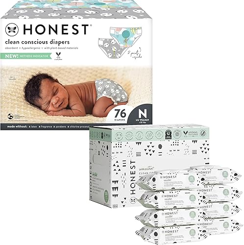 The Honest Company, Club Box, pañales Clean Conscious + Pandas, 76 unidades + toallitas para bebé Honest Company, más del 99% de agua, pura y suave,