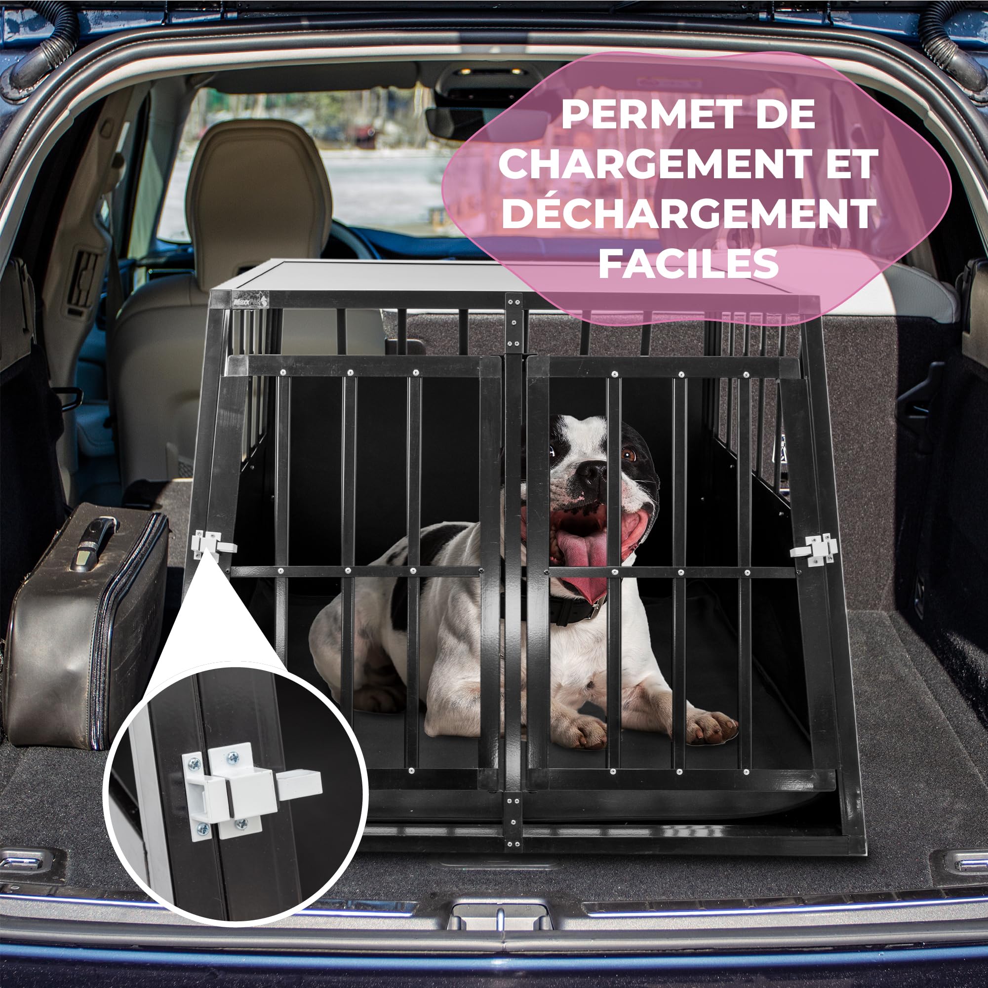 MaxxPet Cage pour Chien Voiture XXL en Aluminium, Caisse De Transport 96x91x70cm