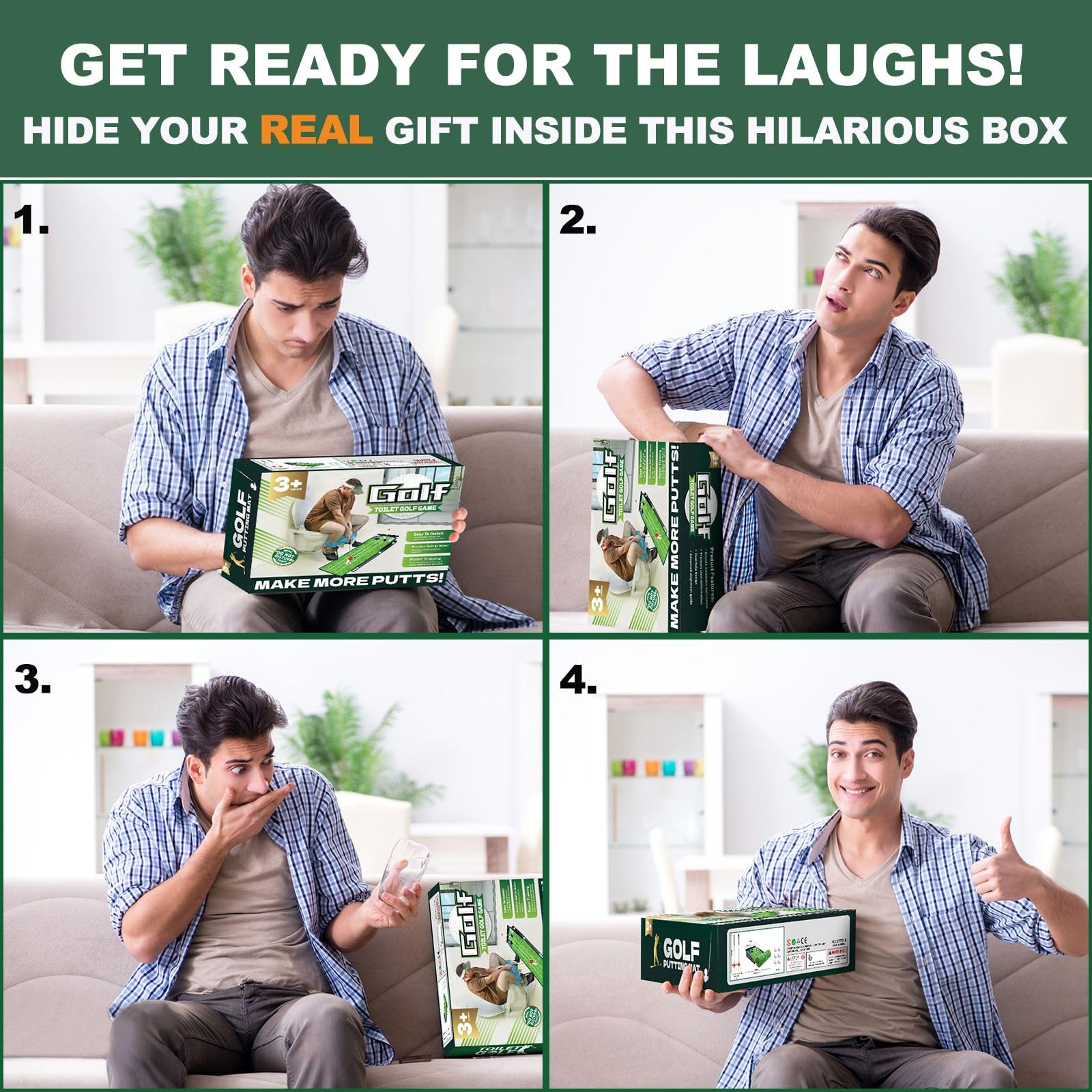 Toilet Golf Empty Box, Funny Prank-shaped Putting Green Hole Set Gag Gifts for Men, Cool White Elephant Gifts for Adults, Hilarious Prank Ideal Gifts Idea Present for Birthday, Father's Day, Christmas