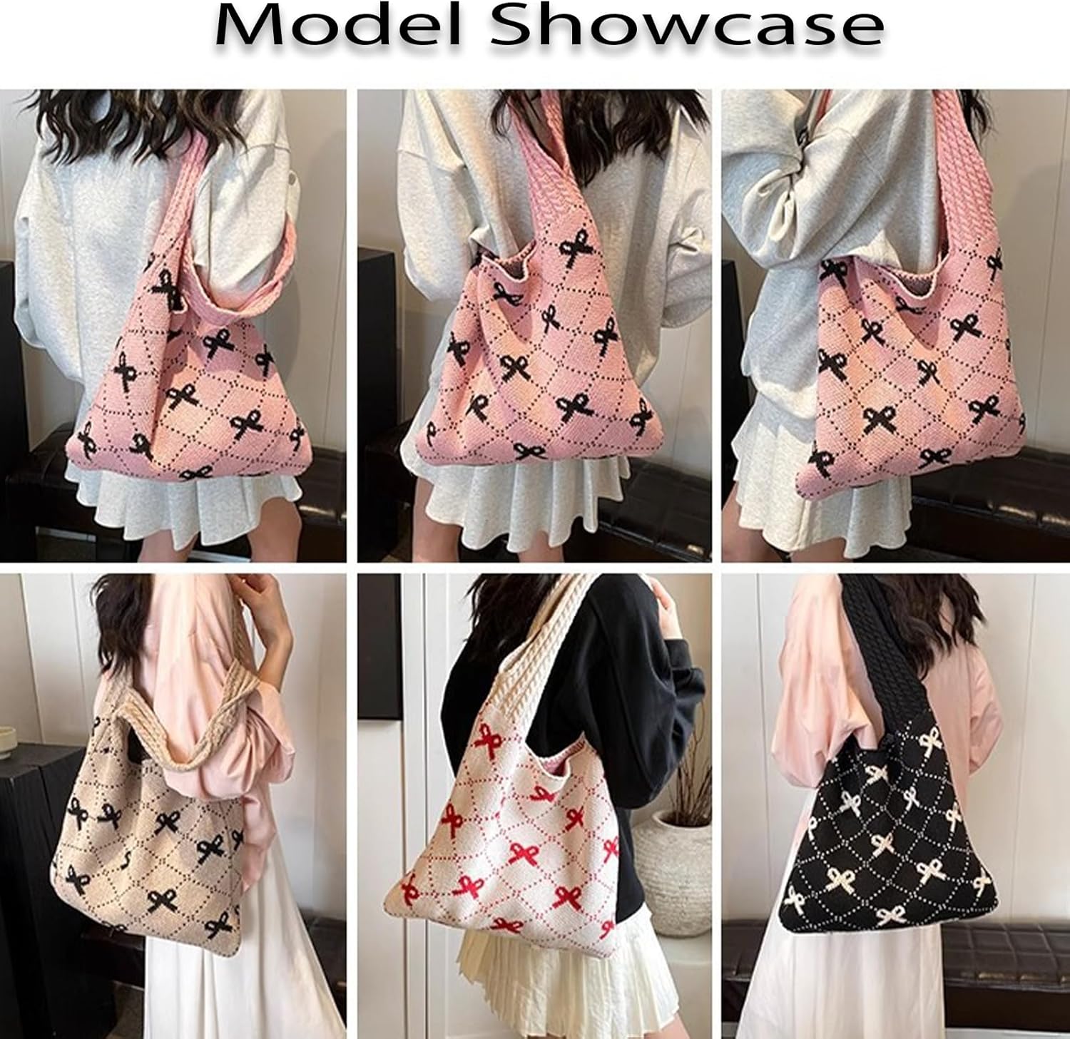 Beach Bags for Women Coquette Bow Bag Purse Cute Crochet Beach Tote Bag Boho Knit Shoulder Purses Travel Vacation - Image 7