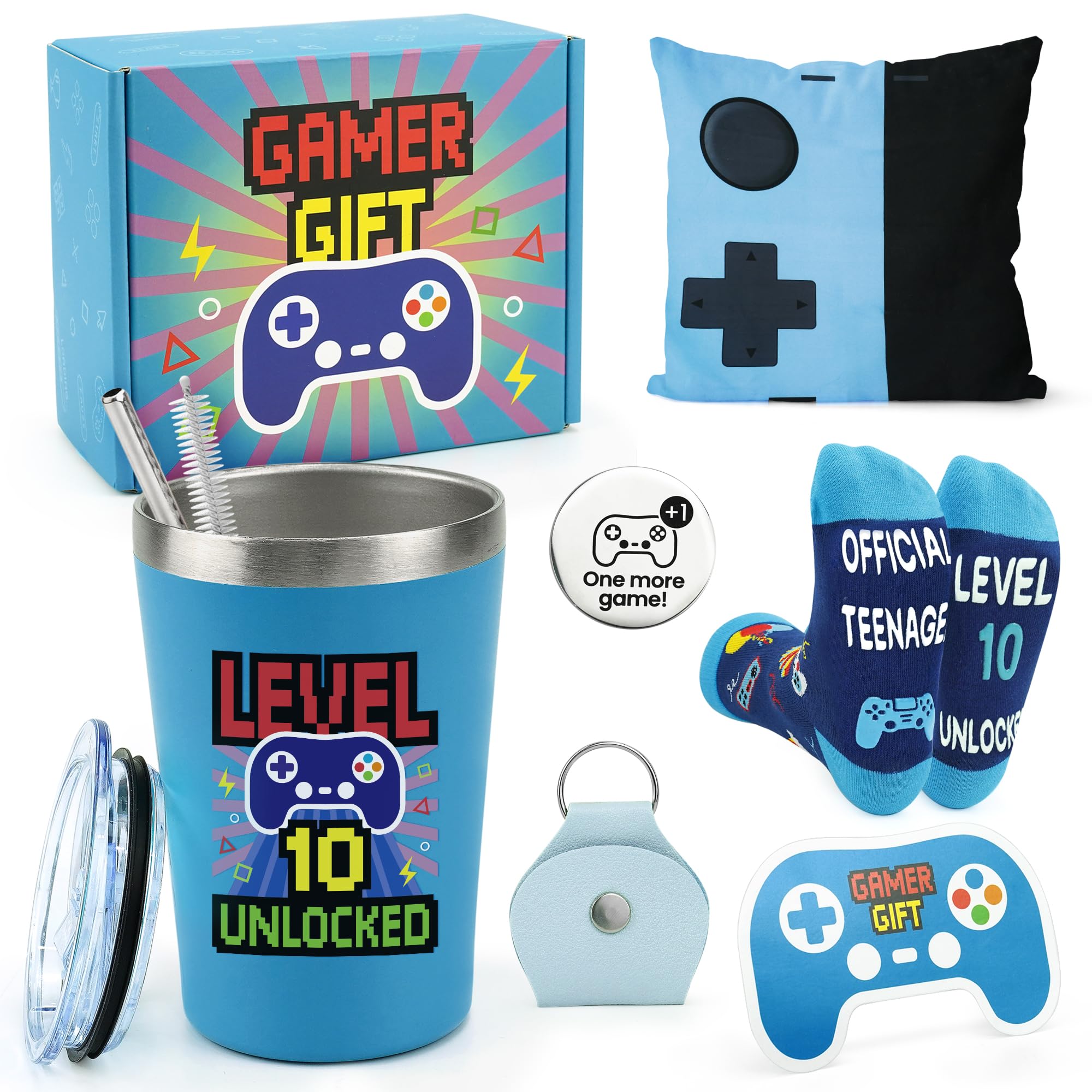 RoaGain 10th Birthday Gifts for Boys, Insulated Tumbler & Socks Gift Set
