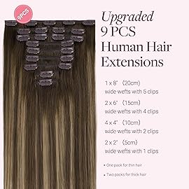 GOO GOO Clip in Hair Extensions Real Human Hair, Remy Human Hair Extensions Clip ins for Women, Natural Human Hair, 20inch 150g 9Pcs, 4/27/4 Balayage Chocolate Brown to Caramel Blonde