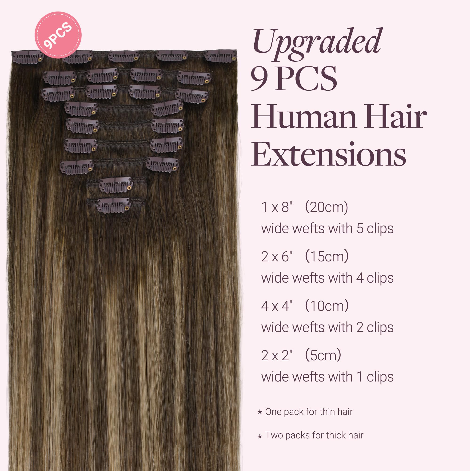 GOO GOO Clip in Hair Extensions Human Hair, 18inch 150g 9Pcs, #2 Dark Brown, Hair extensions for women, Human Hair Extensions Clip in — view 146