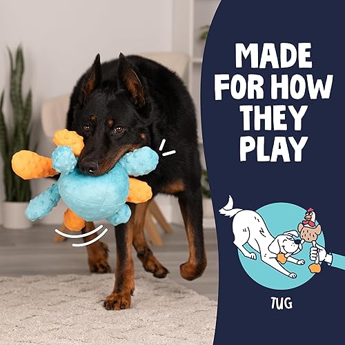 Vista 5 de goDog Crazy Tugs Pultopus - Juguete chirriante de peluche para perro con tecnología Chew Guard, tela duradera y chirriante para juego activo, Pulpo