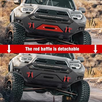 Tacoma Front Bumper Offroad Full Width Bumper Compatible with 2005-2015 Toyota Tacoma 2nd Gen Pickup Truck, Rock Crawler Bumper w/Winch Plate & 1x 156W LED Light Bar & 4 x LED Lights & 2 x D-Rings