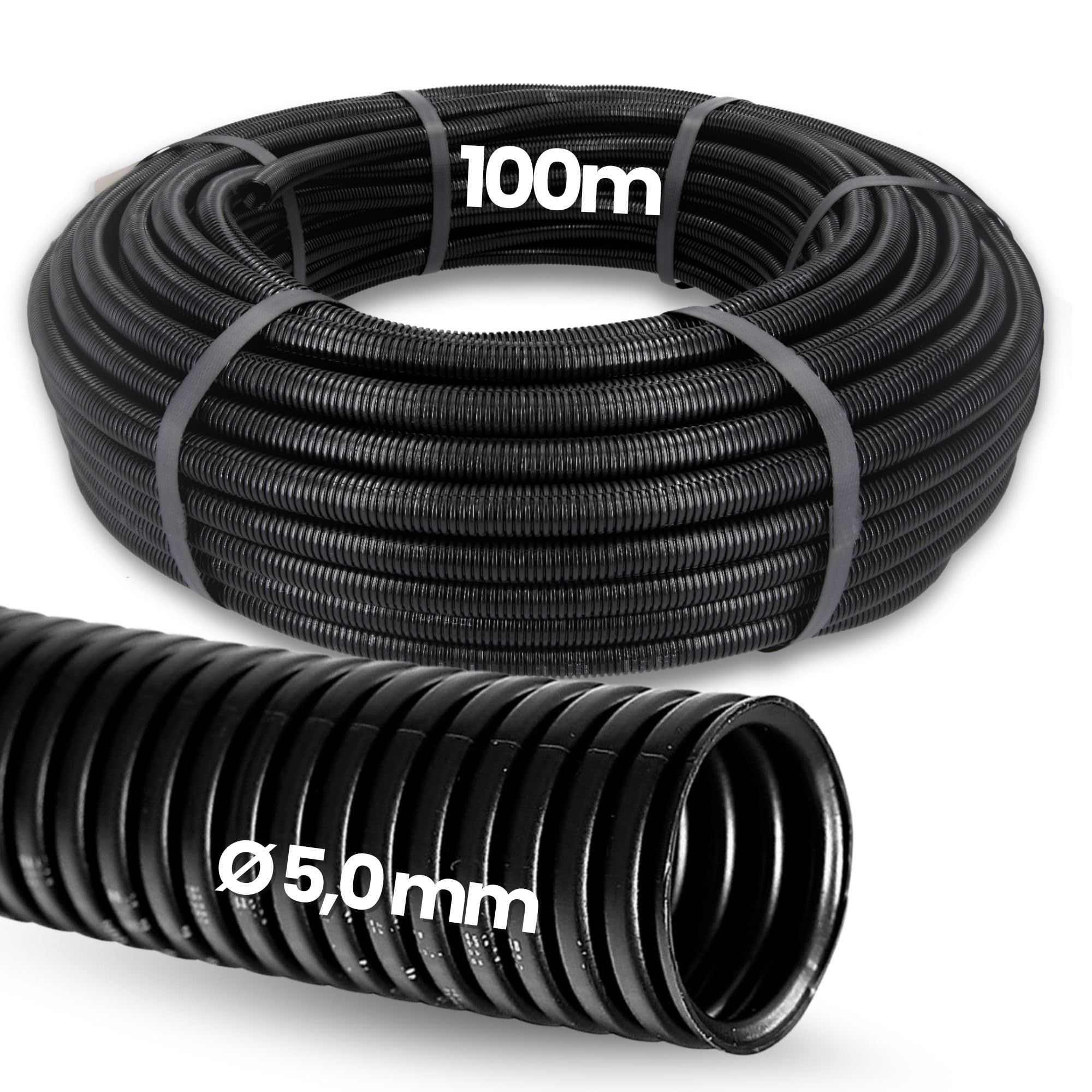 Kalitec Tubo Corrugado Cerrado NW 4,5 - Protector de Cable y Tubo Vacío | Manguera de polipropileno sin ranuras de 7,1 mm para protección contra martas y manguera aislante para exterior
