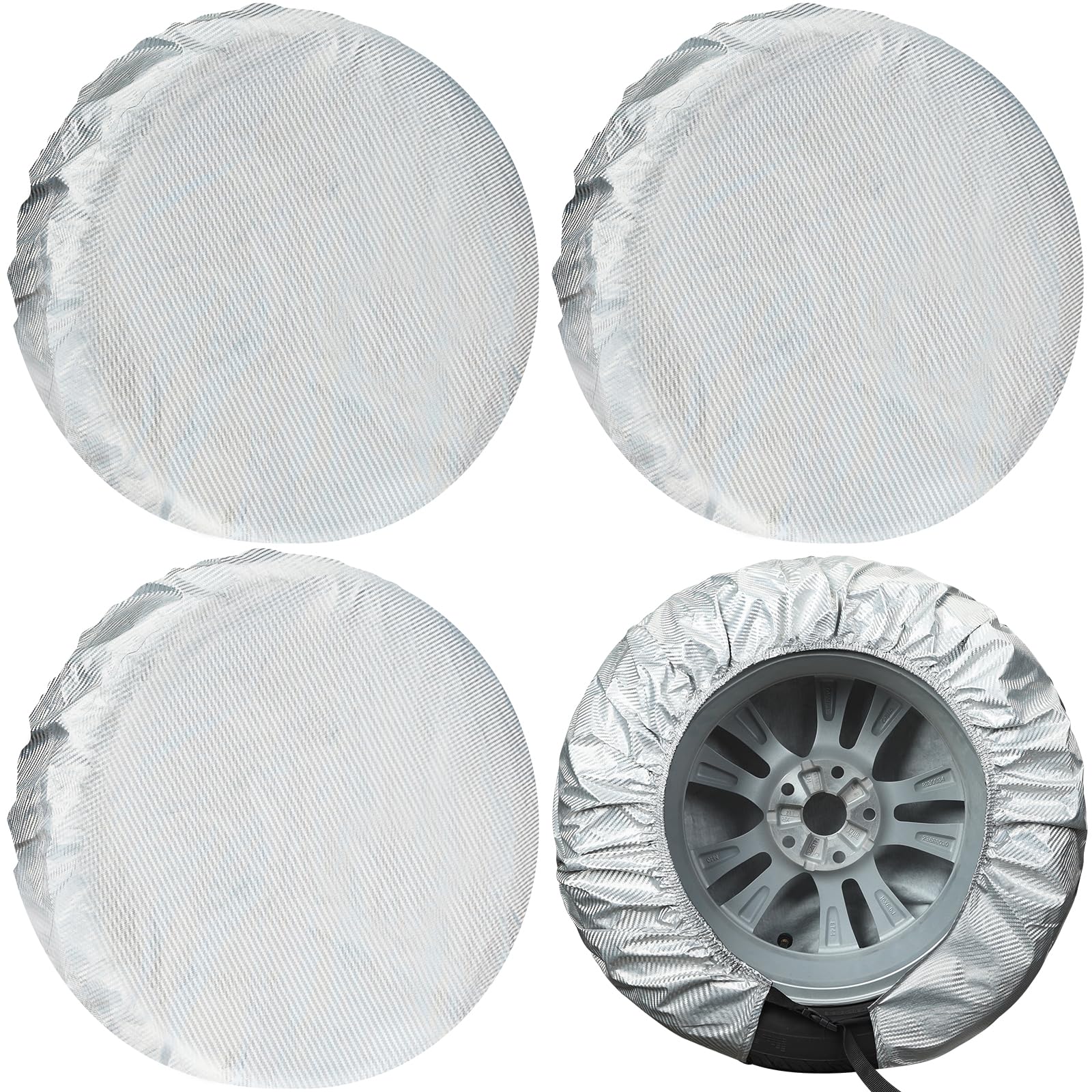 Season Guard Tire Covers 4 Pack, Tire Wheel Protector for Truck, SUV, Trailer, Camper, RV, Carbon Fiber Spare Tire Cover Sun Rain Snow Protector, Universal Fits Tire Diameters 29-31.75 inches, Silver
