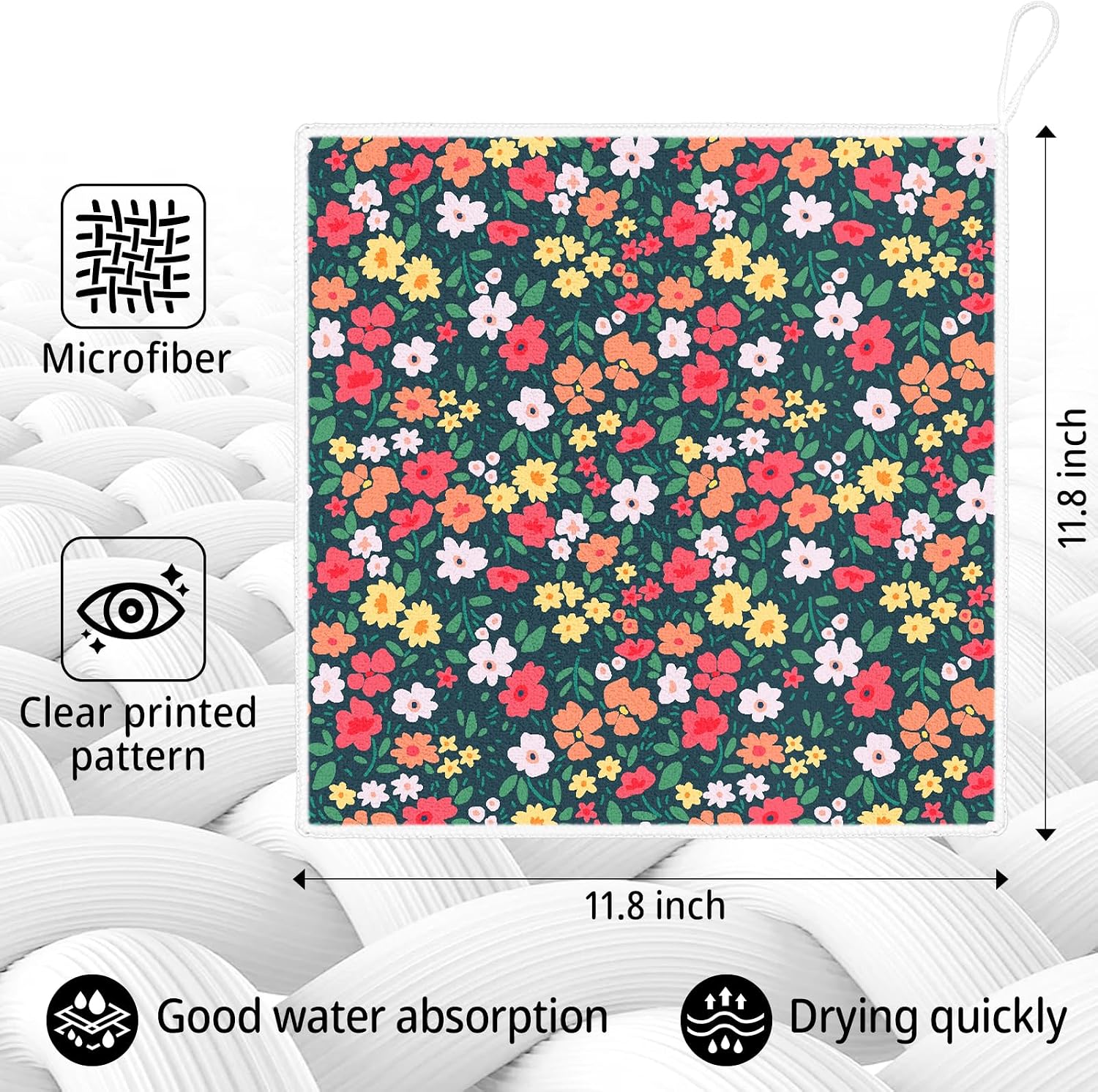Kitchen Dish Cloths,4-Pack Reusable Soft Dishcloths with Hanging Loop,11.8×11.8in Kitchen Towels,Microfiber Hand Towels,Home Decoration,for Housewarming Gifts-Colorful Floral