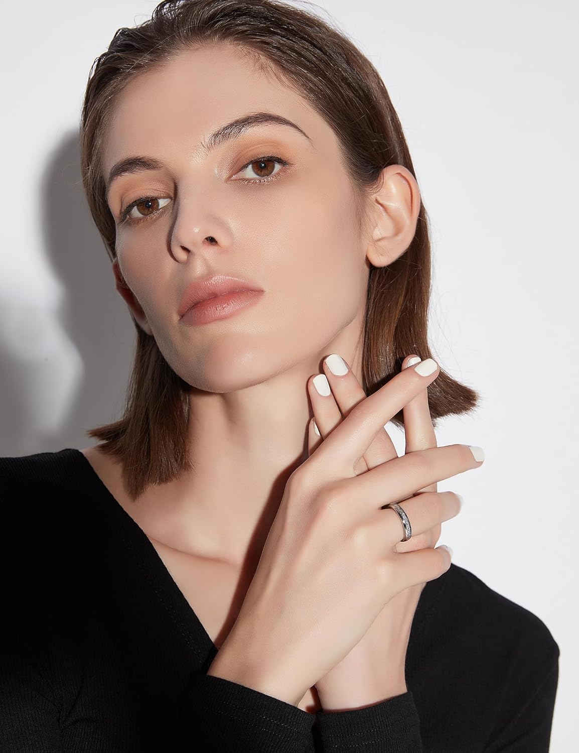 Greenpod 4mm 6mm Tungsten Rings for Men Women Silver Dome Polished Meteorite Inlay Ring Wedding Bands for Him Size 4-13 - Image 5