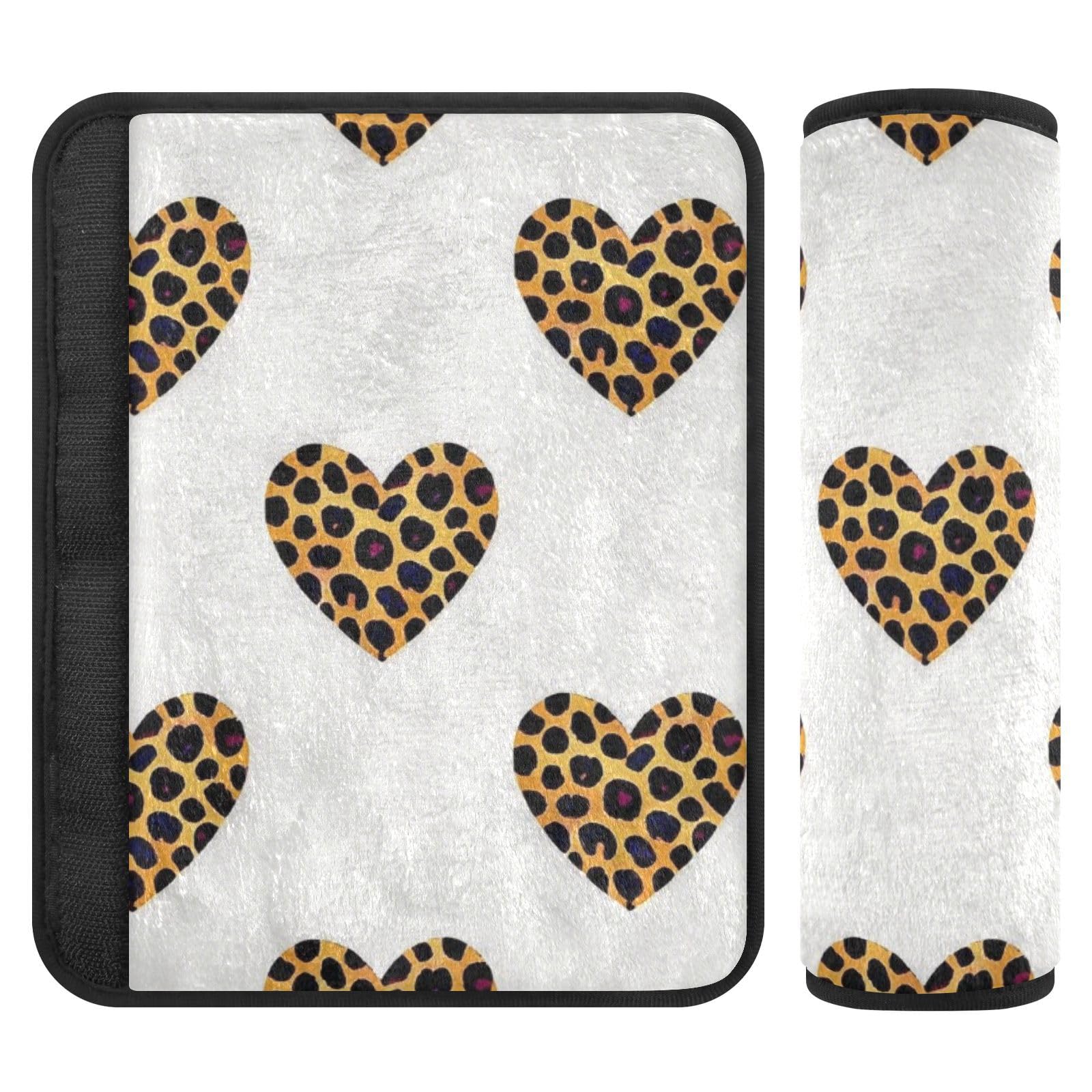 EtherSpher Cartoon Leopard Print Heart White car seat Neck Strap Covers, Stop seat Belt Cutting into Neck, carseat Seatbelt Covers for Sedan Van Van Protector para cinturón de carro 2 pcs