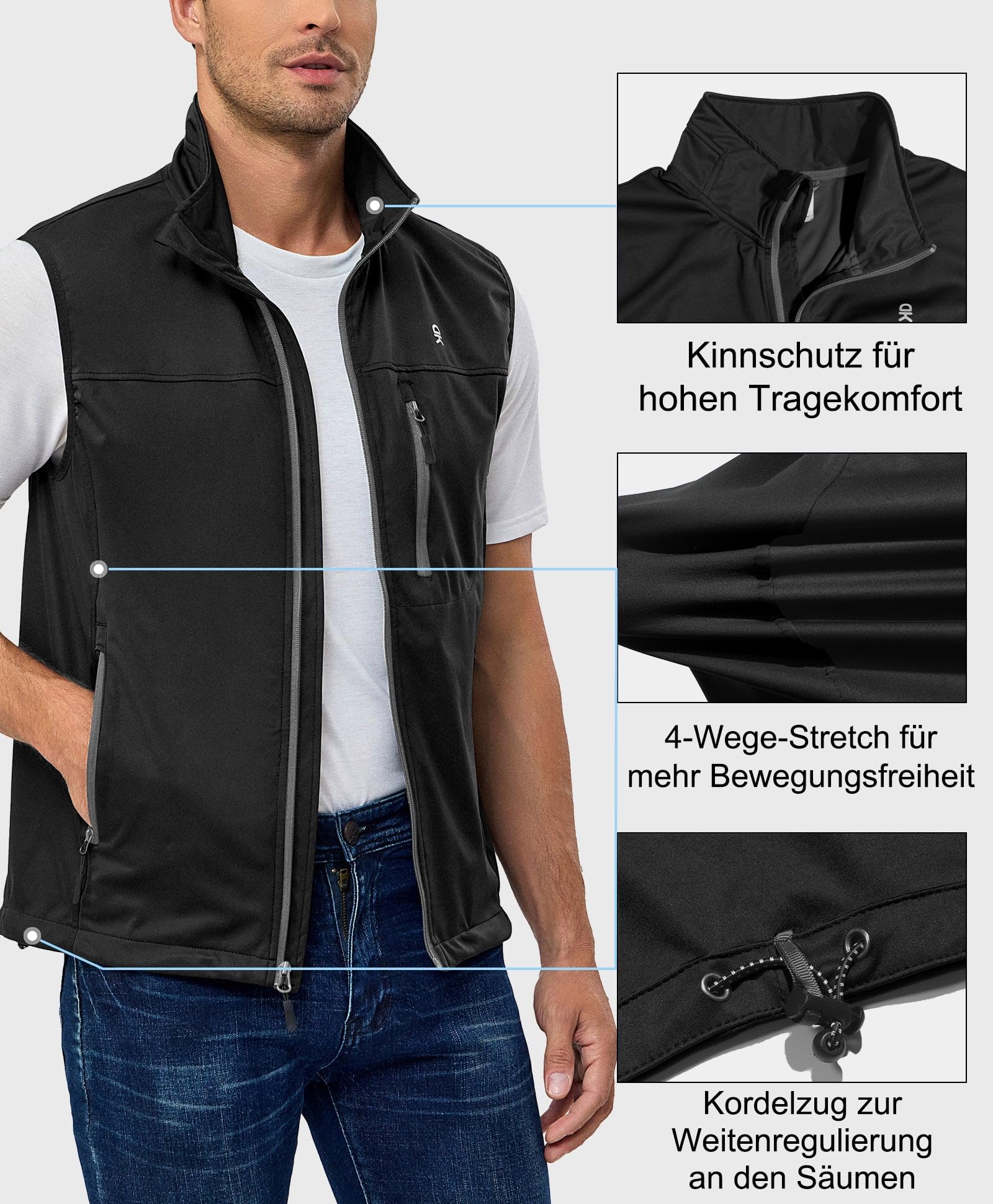 Little Donkey Andy Herren Leichte Softshell Weste Laufweste