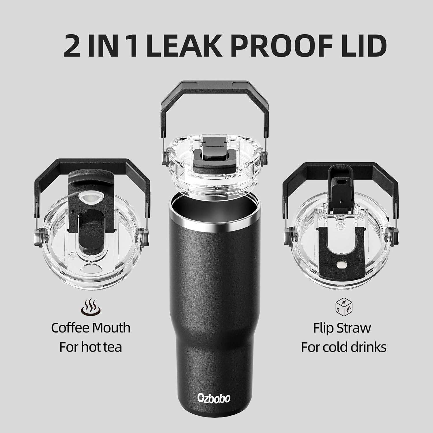 30 oz Tumbler with Handle,Tumbler With Straw And Lid, Insulated Water Bottle With Two in One BPA-Free Lid,100% Leak Proof Stainless steel bottle (Black) - Image 2