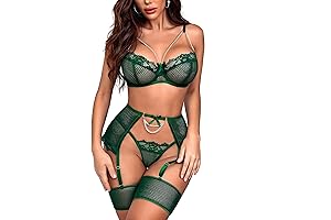 Green Lingerie Set: Alluring Seduction in Fishnet and Lace
