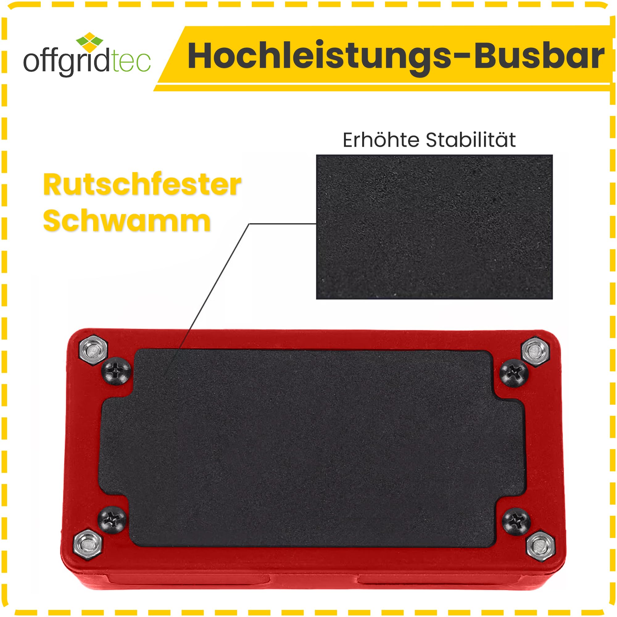 Offgridtec BusBar Box 4x M8 Anschlussbolzen, Nickelbeschichtete Messinganschlüsse, Glasfaserverstärktes Nylongehäuse mit abnehmbarer Abdeckung & Isolierwand, Modulare Stromverteilung (200A, Rot)
