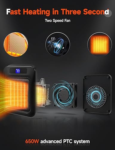 Miniatura 7 de Calentador de espacio pequeño y portátil, mini calentadores para uso en interiores con termostato y control remoto, calentador de cerámica PTC de