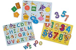 Melissa & Doug Disney Wooden Peg Puzzles Set: Letters, Numbers, and Shapes and Colors