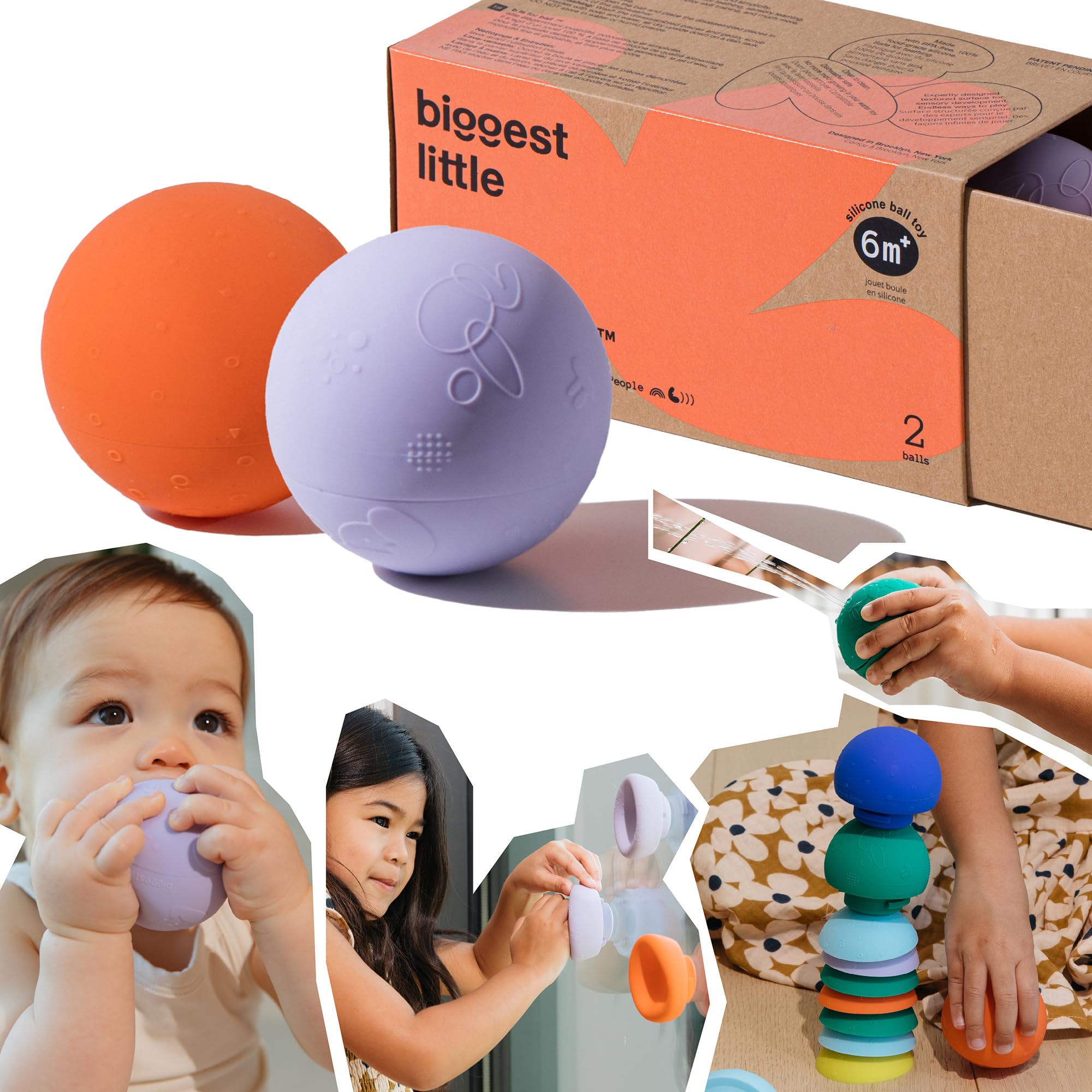 b is for Ball(r) Food Grade Silicone Sensory Ball | teether | squirty Bath Toy | Stacking Toy | Montessori Toy | Dishwasher Safe | 6 Months+ | 2 Ball Set