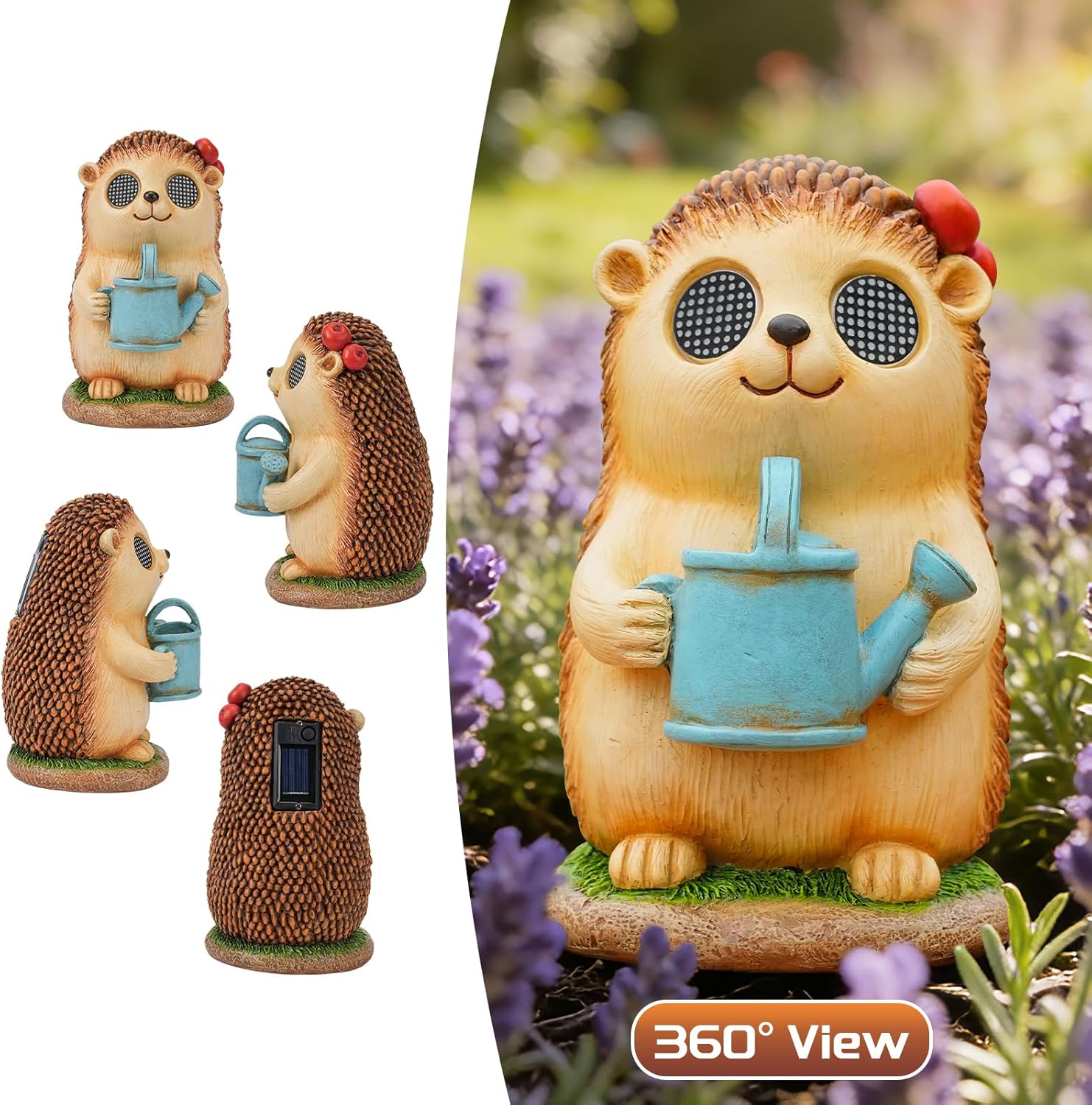 Garden Statues Hedgehog with Solar Moving LED Eyes Outdoor Animal Figurines Decorations for Patio Yard Lawn Ornaments Gifts for Birthday Easter Housewarming (Hedgehog)