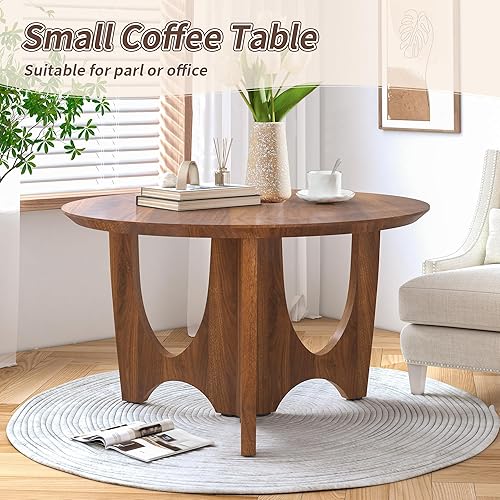 Miniatura 6 de Mesa auxiliar redonda pequeña, mesa de centro de granja de 27.5 pulgadas, mesas circulares modernas de mediados de siglo para sala de estar, hogar,