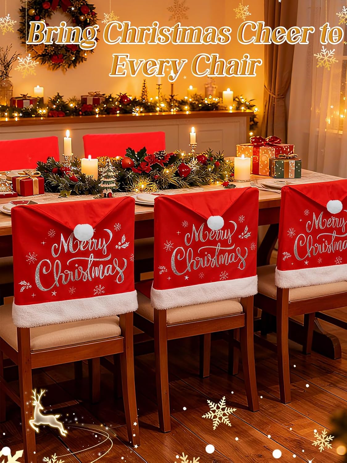 ANPHSIN Plush Christmas Chair Covers Set of 6 - Santa Hat Chair Back Covers, Merry Christmas Red Dining Room Seat Slipcover for Kitchen Home Christmas Decorations