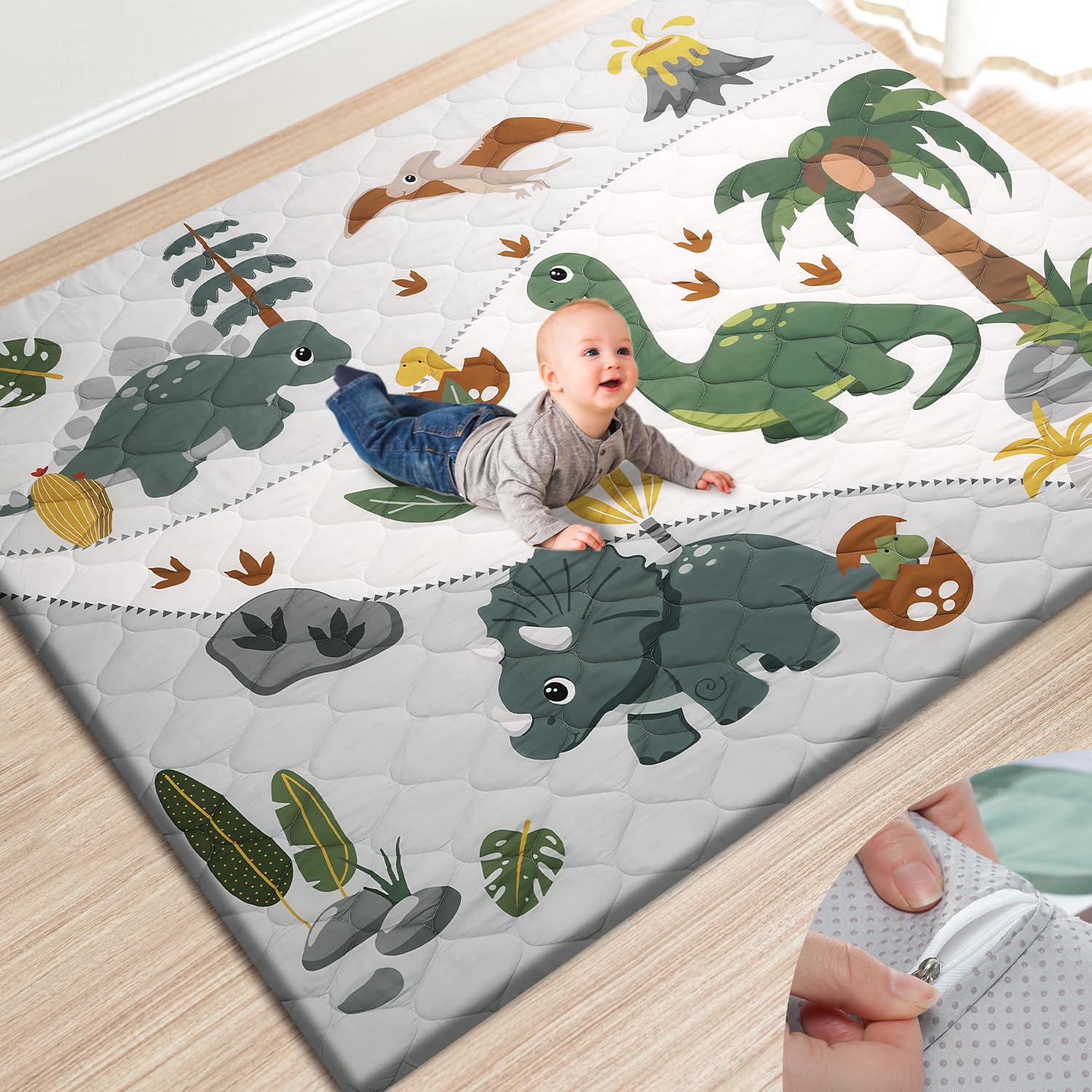 Photo 1 of TINYHARBO Premium Foam Baby Play Mat 71x59 – Removable & Machine Washable Cover, Extra Thick Padding Playpen Mat, Non-Slip Crawling Mat, Easy to Clean for Infants, Toddlers & Babies