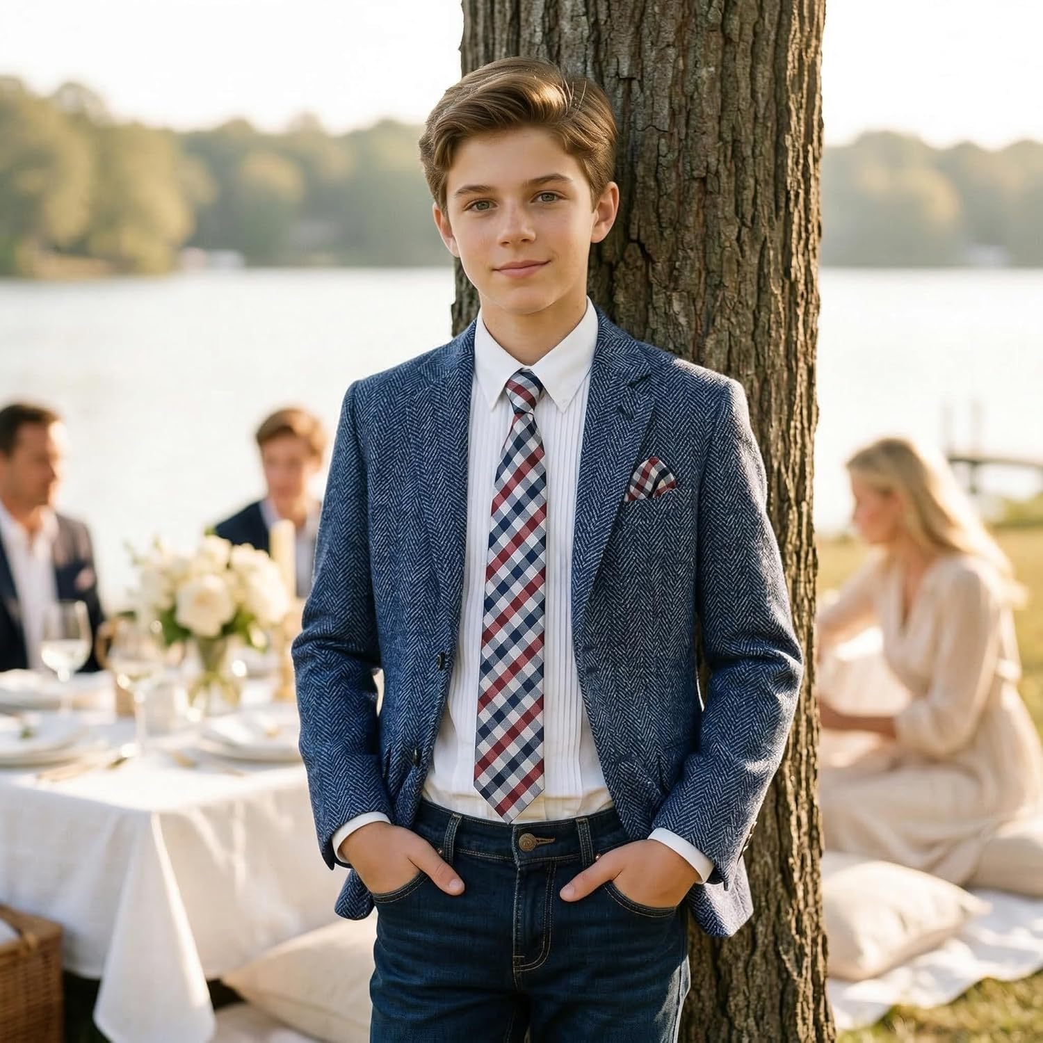 Retro Tweed Blazer for Boy British Jacket Toddler Boys Vintage Herringbone Blazers Teen Wedding Jackets Casual Sport Coat