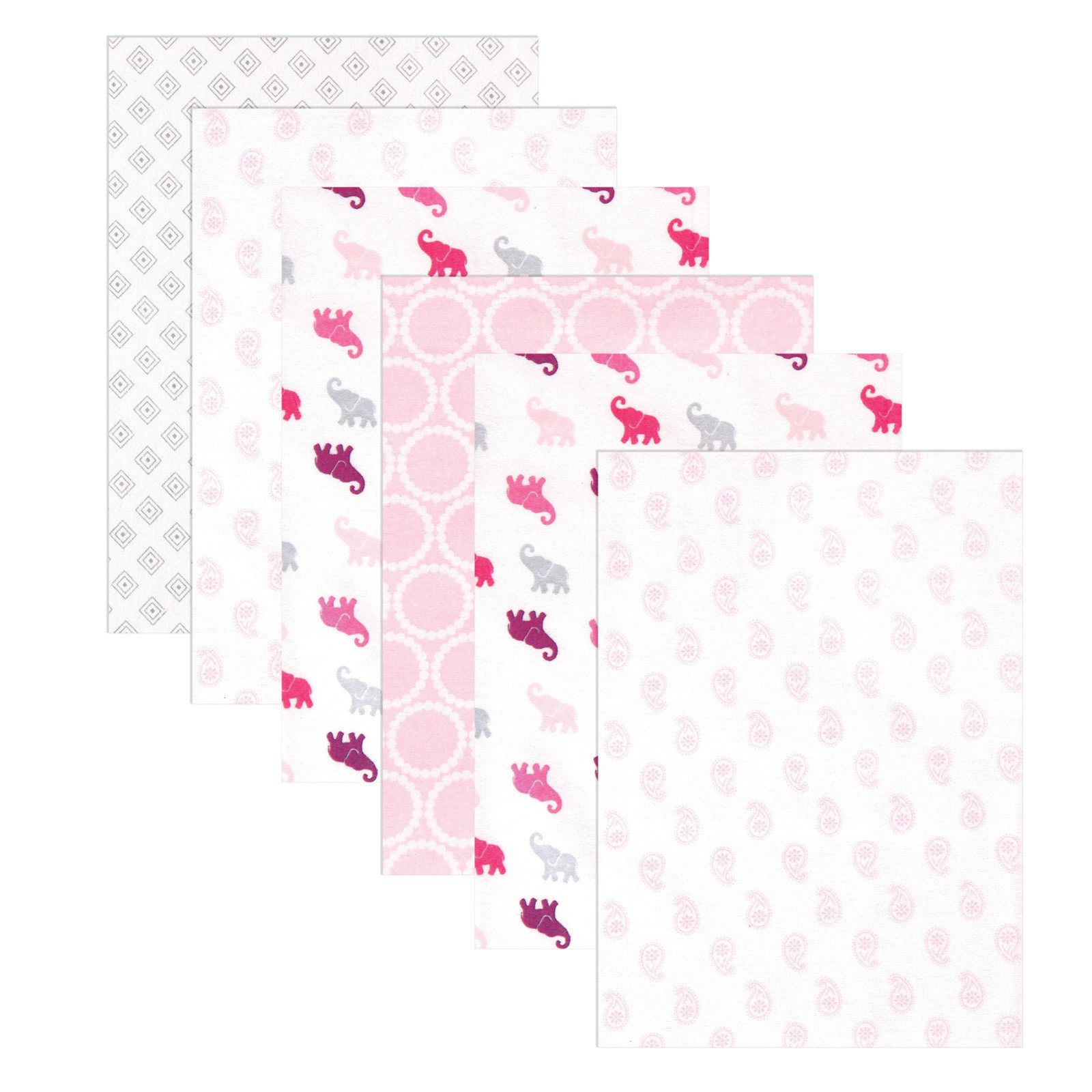 Luvable Friends Unisex Baby Cotton Flannel Receiving Blankets, Elephants 6-Pack, One Size