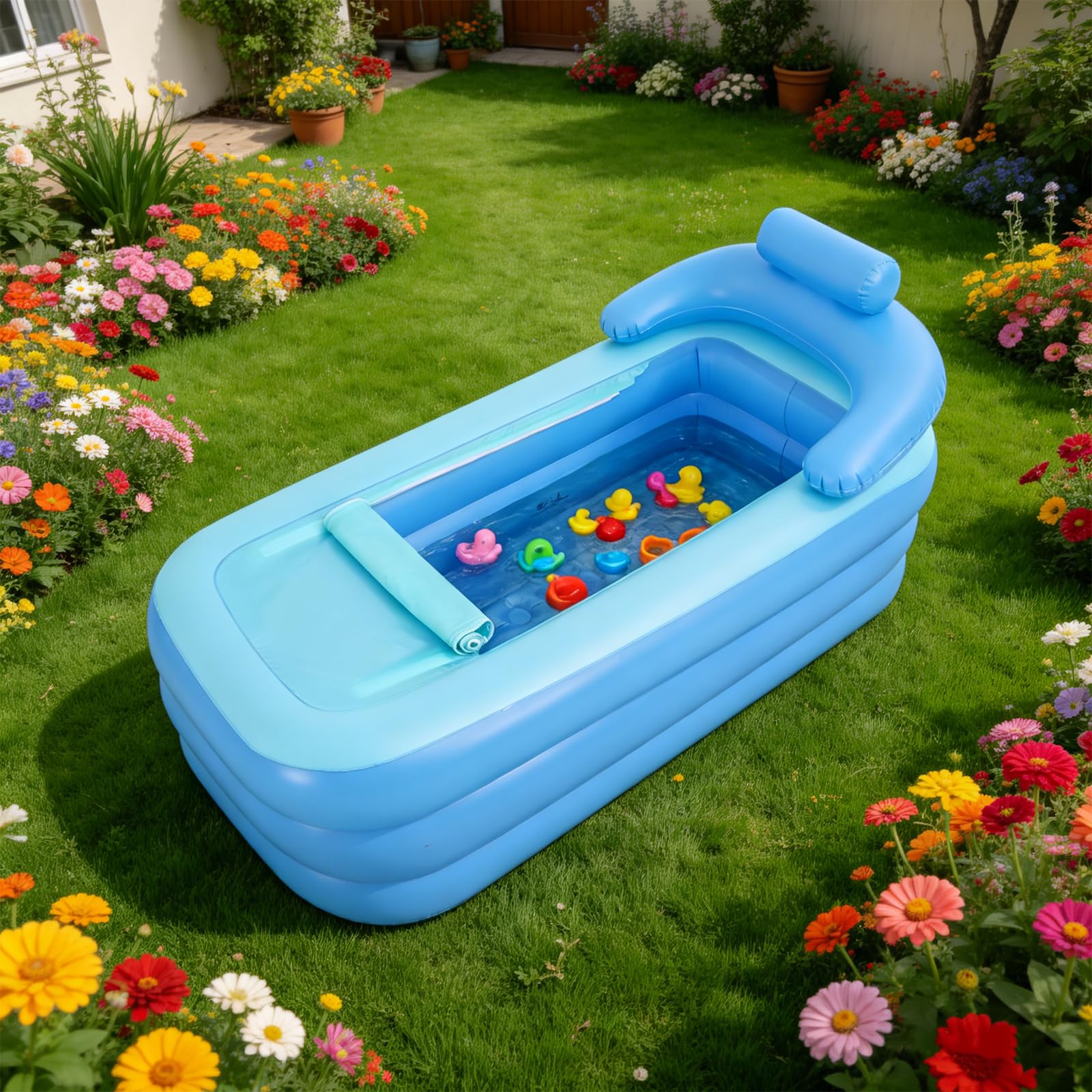 Bañera inflable para adultos, bañera plegable con fondo de aire para mayor comodidad, piscina infantil para niños y adultos,