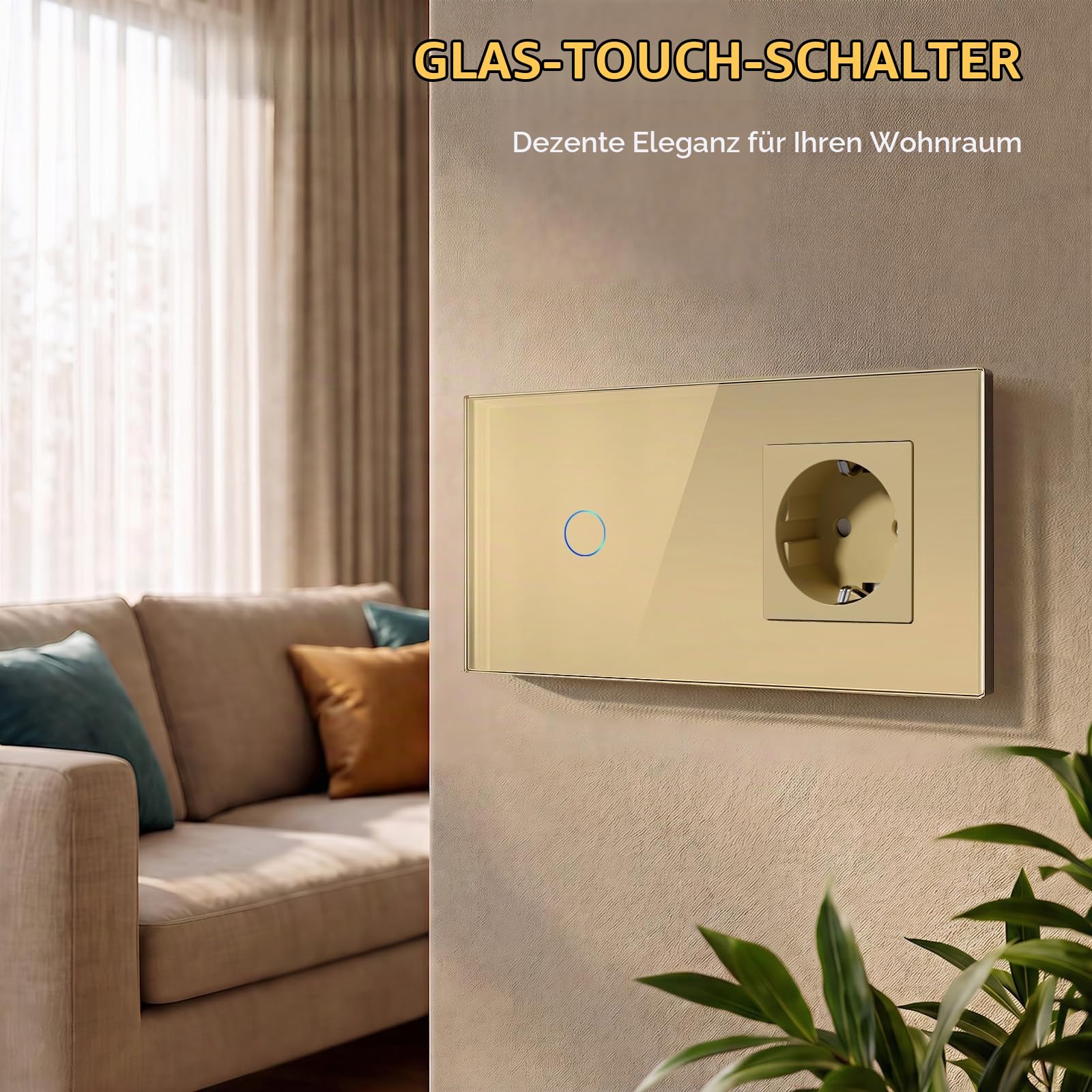 BSEED Touch Lichtschalter mit Steckdose aus Glas, Modern Steckdosen Unterputz, Wandschalter mit LED Hinterlicht (Kein Neutralleiter… – Ansicht 2