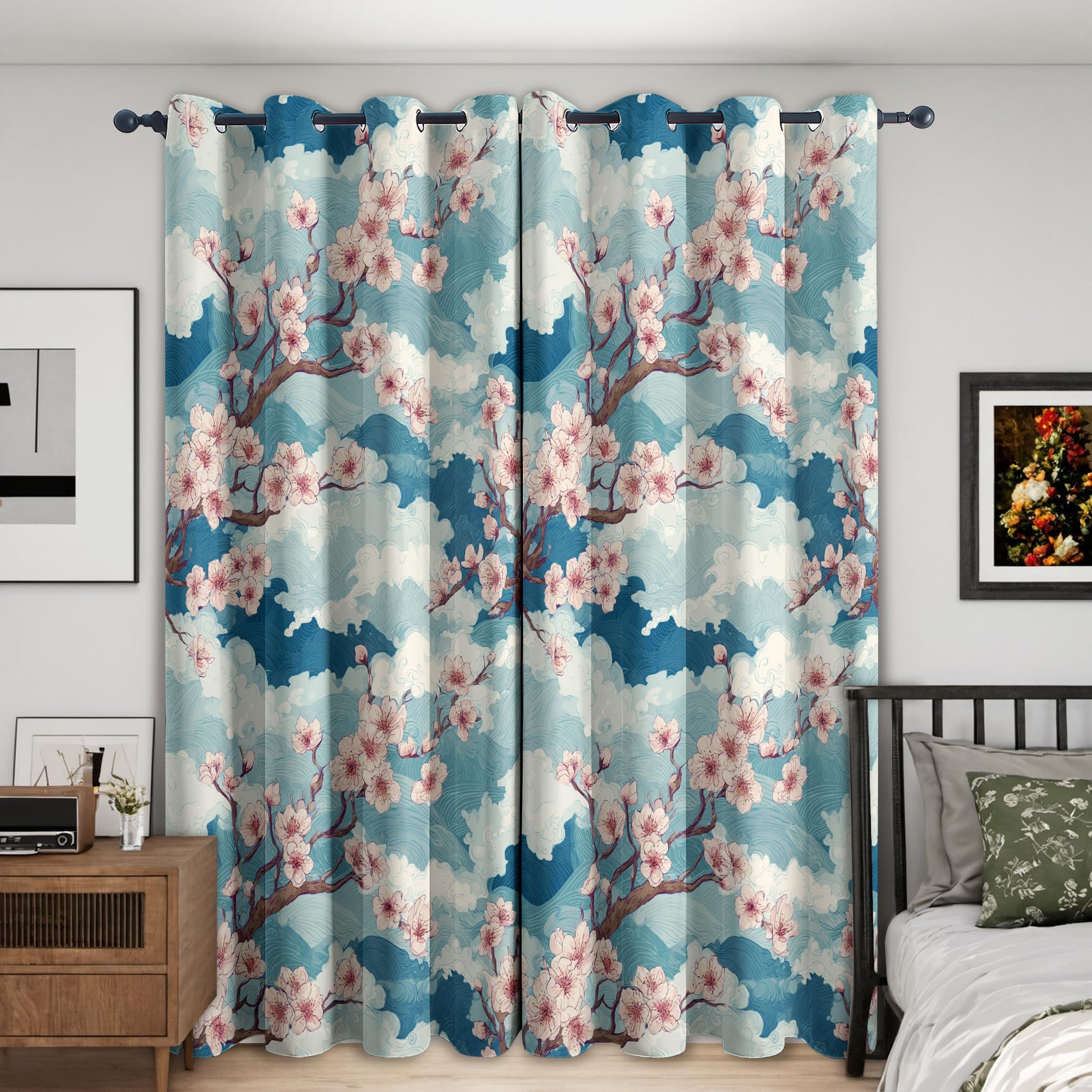 Rideaux isolants contre le froid fleur de cerisier occultant pour chambre