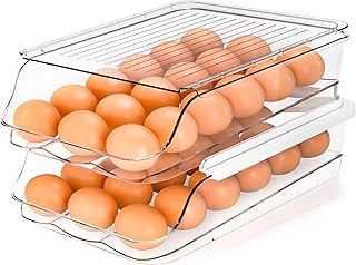 Utopia Kitchen Rolling Egg Container for Refrigerator with Lid - Pack of 2 Stackable Plastic Egg Holder for Refrigerator - Egg Dispenser - Rolling Egg Storage for Refrigerator or Fridge Organizer