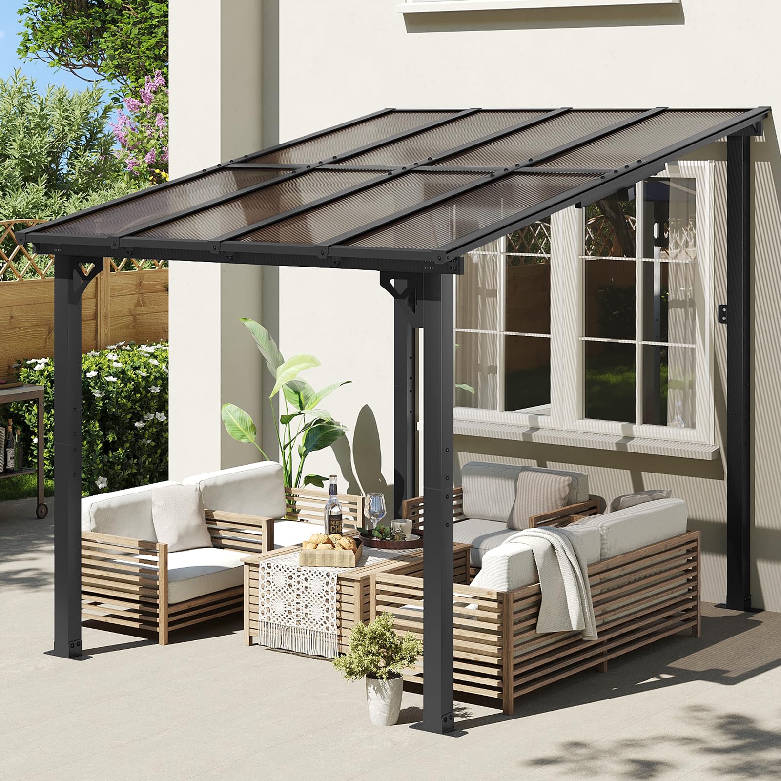 SEE DESCRIPTION Aoxun 8’x10’ Gazebo, Wall Mounted Gazebos Pergola on Clearance, Outdoor Patio, Large Wall-Mounted Heavy Duty Awnings for Patio, Decks, Backyard?Black?