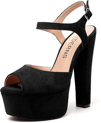 Women's 6-Inch Block Heel Pumps, Slingback Ankle Strap, Round Toe - Evening Dress Shoes