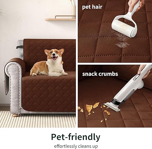 Miniatura 5 de CHUN YI Funda impermeable para sofá de 3 cojines, reversible, lavable, con correa ajustable, bolsillo de almacenamiento para sala de estar, perro,