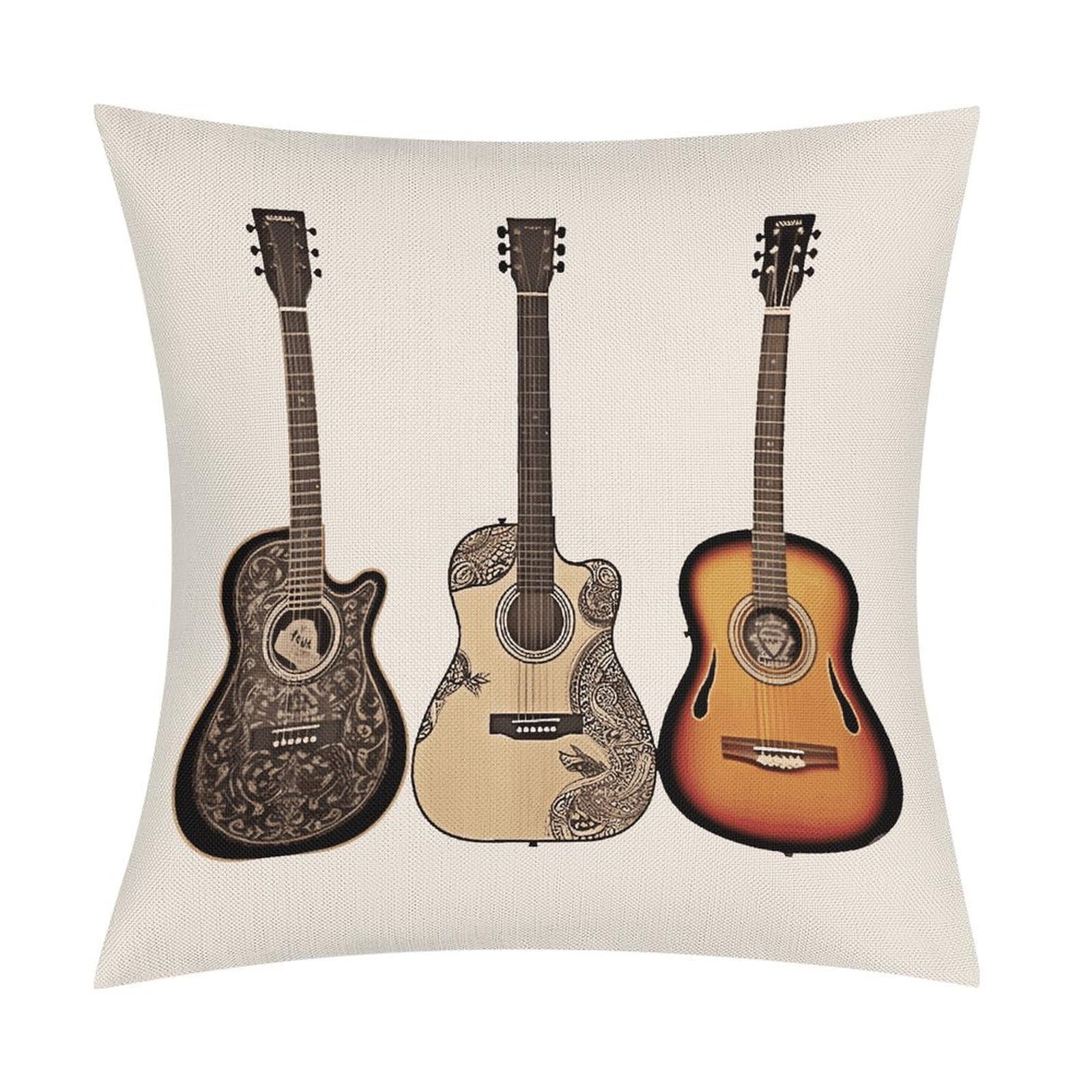FekiLoot Guitar Throw Pillow Cover Soft Square Cushion Case Farmhouse Cushion Cover Decorative Pillow Cover Modern Pillowcase for Sofa Living Room Bed Home Decor 18x18 Inch