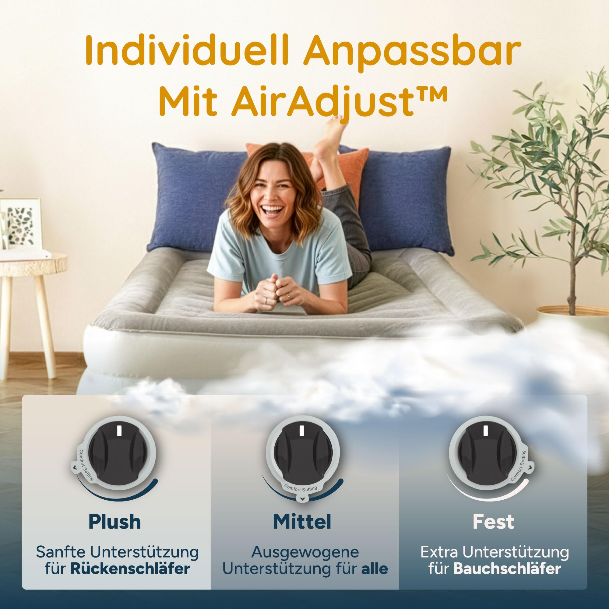 Huddle Never Deflate™ Luxus-Einzel-Luftbett, preisgekrönter Good Housekeeping 2025 Gewinner, Dual Pump SlumberGuard™ Technik, verstellbare Festigkeit, integrierte Pumpe & USB-Nachtlicht