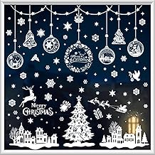 Christmas Reusable Window Stickers, Christmas Window Decoration Snowflake White Electrostatic Christmas Window Sticker, 9 Sheets, 246 Pieces, 20 x 30 cm