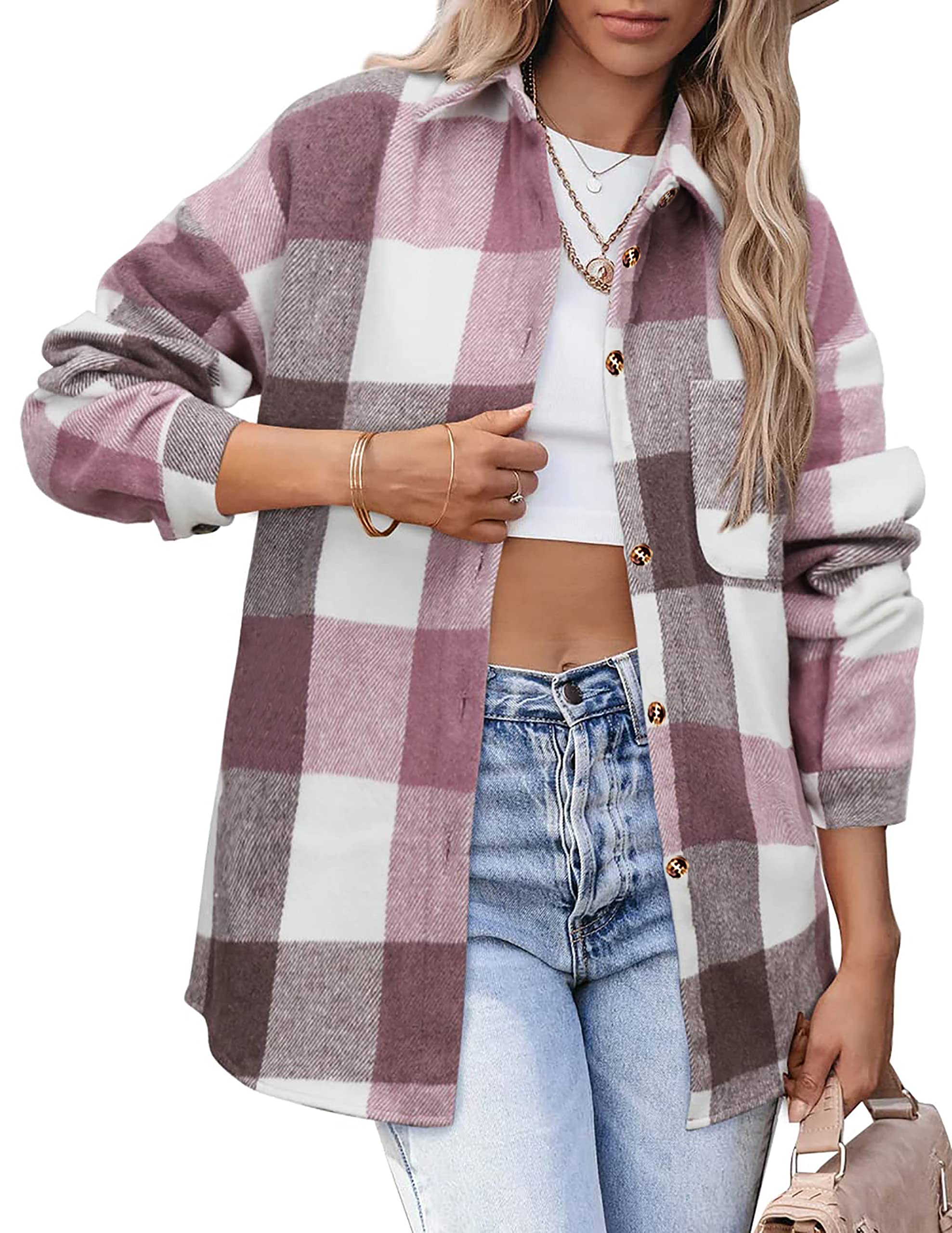 wkwmrpet Womens Corduroy Shacket Button Down Shirts Boyfriend Long Sleeve Oversized Tops Jacket