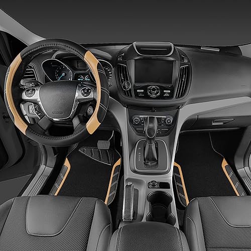 Miniatura 3 de CAR PASS Funda de microfibra para volante y alfombrillas impermeables para automóvil, ajuste universal de cuero para el 95% de camiones, SUV,